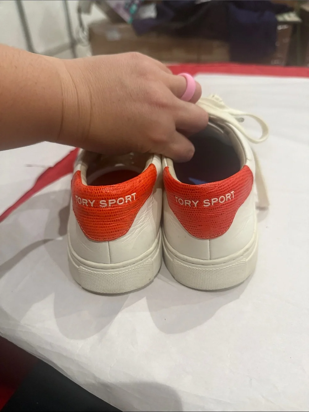 Tory Burch White Leather Sneakers with Multicolor Side Stripes